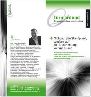 Flyer Vorder- und Rückseite für die Firma "turn around"